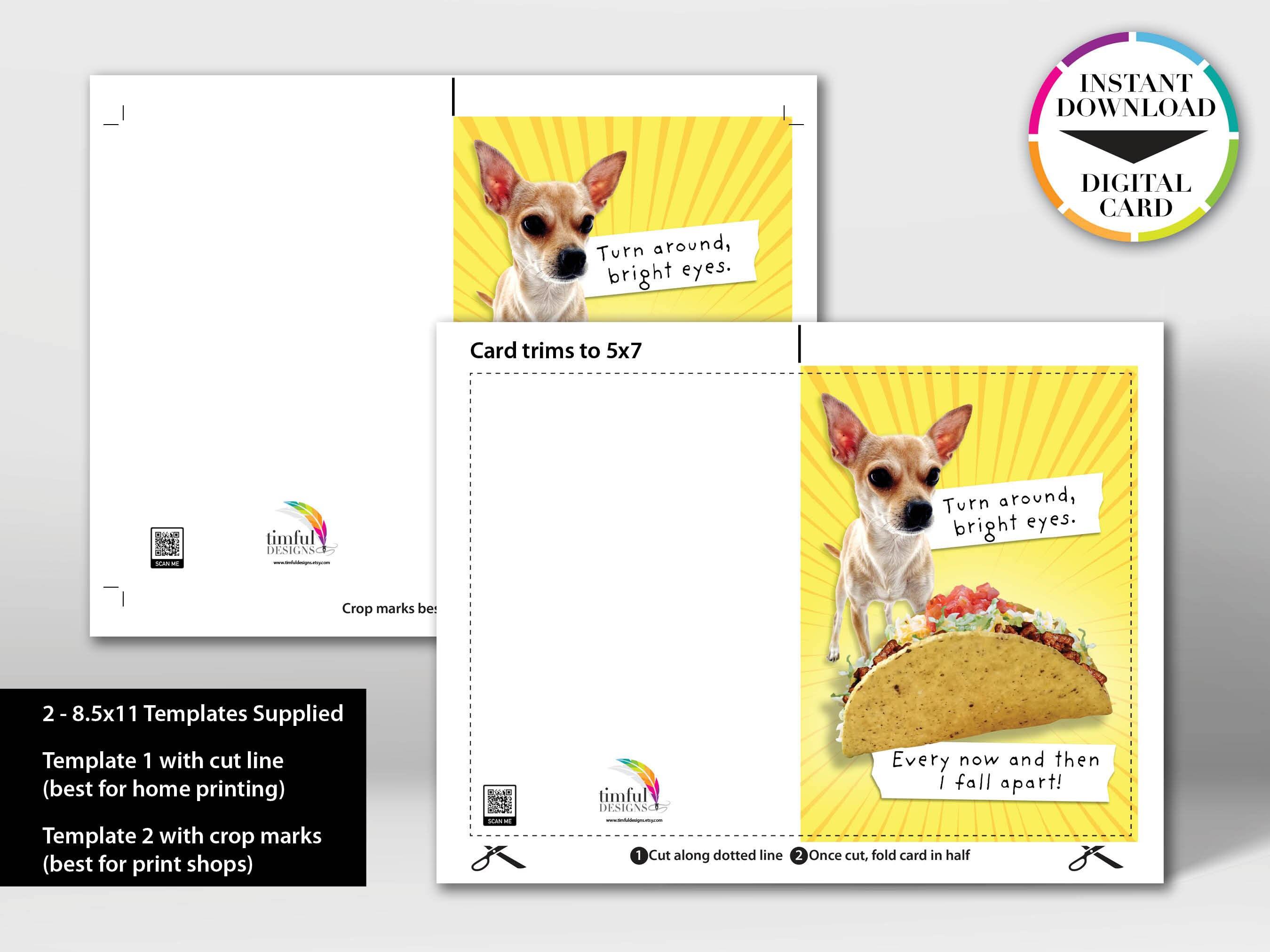 Instant Download Birthday Card | PDF Card | Chihuahua | Taco | Easily ...