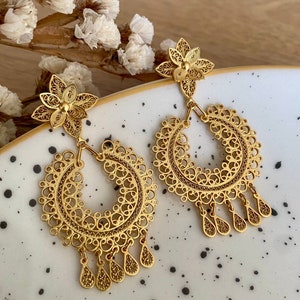 Handmade 24k Gold Plated Filigree Earrings: Colombian Artisan Jewelry lia