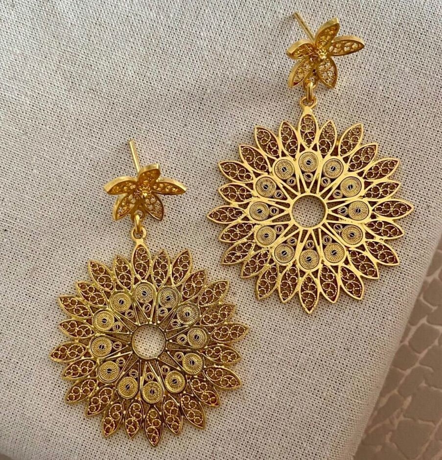 Georgia Earrings Sterling Silver Gold Plated 24k Handmade in Filigree ...