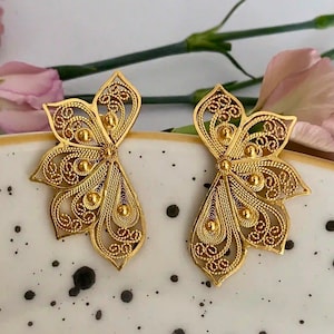 Pendientes Filigrana Leonor - Pendientes Plata - Pendientes Botón - Botón Plata - Joyas Filigrana - Baño Oro 24k