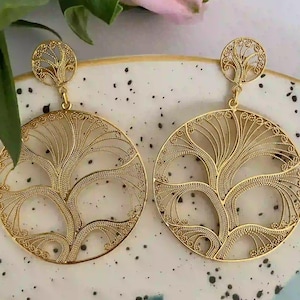 Pendientes de filigrana Luz Joyería de filigrana Joyería hecha a mano Idea de regalo para ella Pendientes chapados en oro de 24 k Pendientes únicos de plata esterlina Hecho a mano