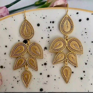 Helena Earrings Sterling Silver Gold Plated 24k Handmade in Filigree