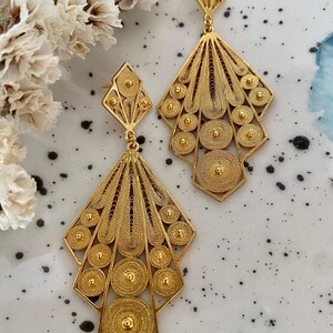 Handgemaakte 24-karaats vergulde filigraanoorbellen: Artisan Dangle Drop Jewelry Candelaria