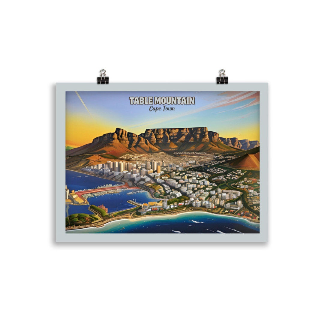 Vintage Table Mountain Poster Captivating Cape Town Landscape Art