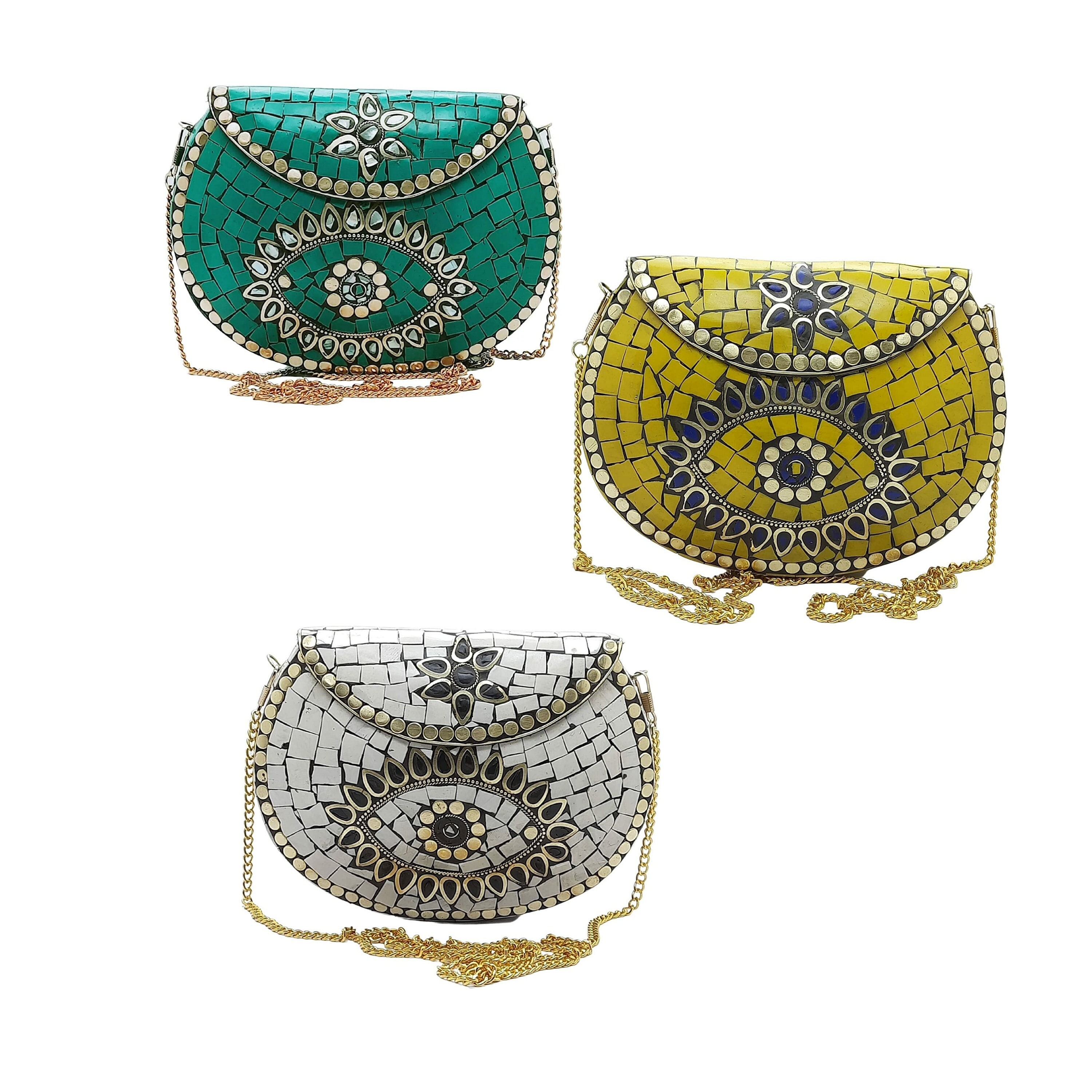 Mosaic Clutch Evening Bag Handcrafted Stone Handbag Purse 