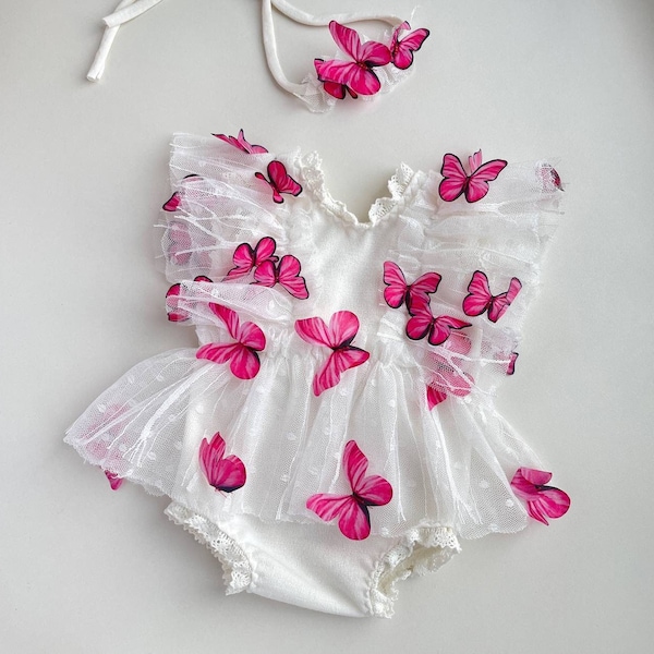 Tenue de photographie de papillon, barboteuse en dentelle avec papillons, tenue de fille nouveau-née, accessoires de photographie de nouveau-né, body nouveau-né