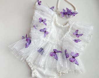 Photography butterfly outfit, Lace Romper with Butterflies Newborn girl, newborn girl outfit, newborn photography props, bodysuit newborn