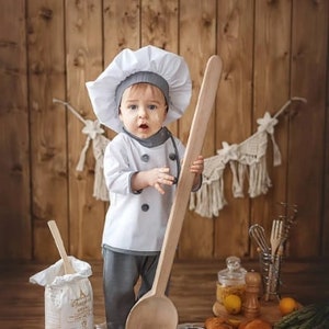 Toddler Chef Costume photography outfit, chef hat, Apron and Chef baby Hat Set, Toddler Apron Set, Sitter Photography Props