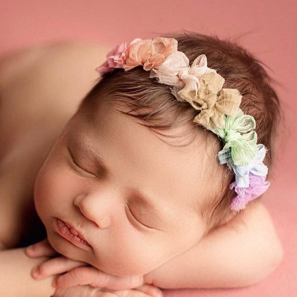 Arco iris halo diadema recién nacido, arcos diadema accesorios de fotografía recién nacido, accesorios de bebé arco iris, tieback arco iris, traje de niñera