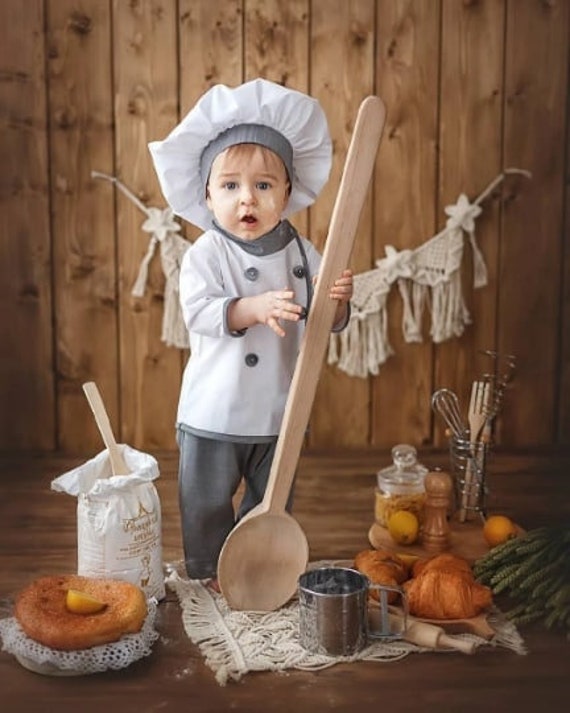 Toddler Chef Costume fotografia outfit, cappello da cuoco, grembiule e set  di cappello da cuoco, set di grembiule per bambini, oggetti di scena  fotografici per sitter -  Italia