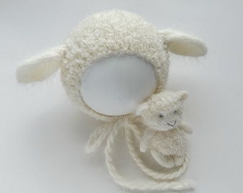 Lamb outfit newborn photography props, ivory sheep outfit, lamb hat, lamb toy, farm animals costume newborn
