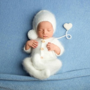 Long sleeve footed knitted romper set, angora onesie, newborn photo props, photography props, baby outfit, overalls