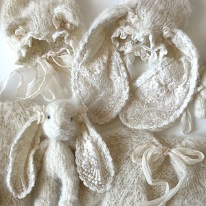 Bunny outfit newborn, alpaca rabbit bonnet hat, bunny newborn bonnet wrap set, knitted bonnet, girl newborn photography outfit