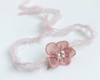 Pink flower newborn headband, newborn photography props, dainty tieback, newborn outfit, lilac newborn headbands