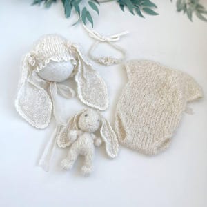 Bunny outfit newborn, alpaca rabbit bonnet hat, bunny newborn bonnet wrap set, knitted bonnet, girl newborn photography outfit