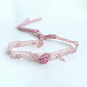 Gentle pink flower lace headband, newborn vintage halo headband, tieback, newborn photography props, girl outfit