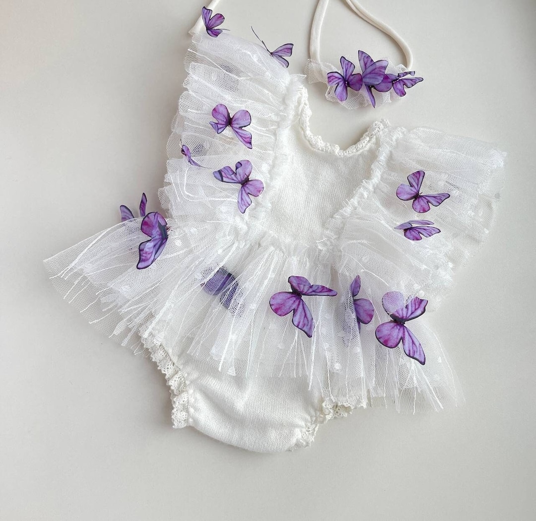 Photography Butterfly Outfit, Lace Romper With Butterflies Newborn Girl