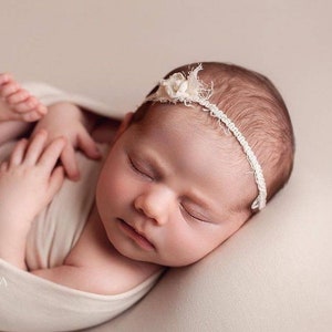 Dainty beige boho flower headband, boho tieback newborn, rustic sitter tiebacks, newborn photography props, lace headband