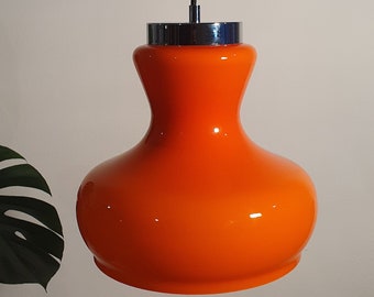 Space Age Glass Pendant Light / Orange Cased Glass Ceiling Light / Mid Century Modern Orange Ceiling Light /Retro Lamp 1970s