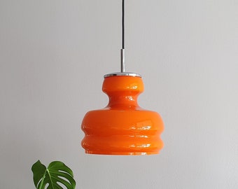 Space Age Glass Pendant Light / Orange Cased Glass Ceiling Light / Mid Century Modern Orange Ceiling Light /70s Lamp