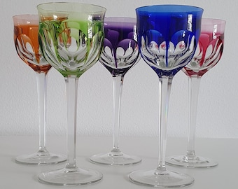 Set von 5 Weingläsern / MOSER Glassworks / seltenes Sammlerstück Lady Hamilton Kollektion, buntes Glasgeschirr/ 1960er Jahre