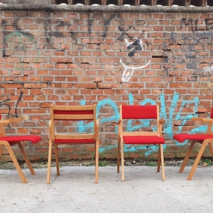 Set of 4 Vintage Dining Chairs / Mid Century Modern Bent Plywood Armchairs / retro dining chairs /70s