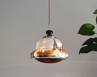 Vintage Murano style Glass Pendant Light/ Mazzega Style Ceiling Lamp / striped murano /  Vintage Yugoslavian Lighting / MCM from 70&#39;s
