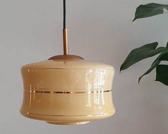 Lampe en verre vintage / Plafonnier en verre jaune vanille / Plafonnier moderne Mid-Century / Cuisine rétro / Yougoslavie Années 50