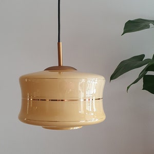 Vintage Glass lamp  / Vanilla Yellow Glass Ceiling Light / Mid Century Modern Ceiling Light / Retro kitchen /Yugoslavia1950s