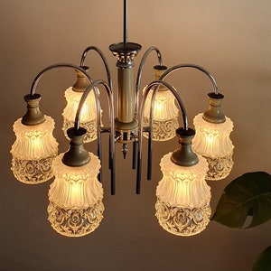 Vintage 6 Arm Chandelier / Vintage Pendant Light / Mid Century Modern / Retro Hanging Light / Ceiling Light / Yugoslavia 70s