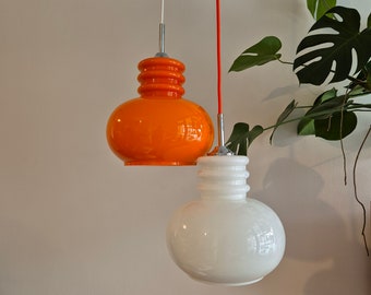 Space Age Glass Pendant Light / Orange Cased Glass Ceiling Light / Mid Century Modern Orange Ceiling Light /UFO Lamp 1970s