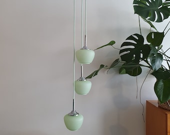 Suspension lumineuse Cascade / Refonte / Verre vert menthe / MCM Lighting / Lampe recâblée / Plafonnier vintage / Lampe rétro / Fabriqué en Yougoslavie