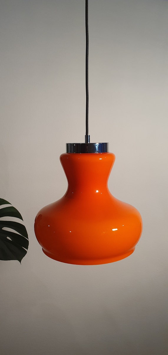 Space Age Glass Pendant Light Orange Cased Glass Ceiling Light