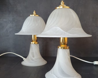 Pair of Vintage Murano Mushroom Bedside Lamps / Murano Table lamp / Bedside Murano Lamp / Made in Italy 80s