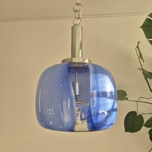 Rare XL  blue Murano Glass Pendant Light/ Mazzega Ceiling Lamp / sphere striped murano / Blue Murano / Vintage italian lighting / MCM 70&#39;s
