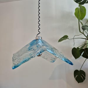 Rare XL blue Murano Glass Pendant Light/ Iced Glass Ceiling Lamp / sphere striped murano / Blue Murano / Vintage italian lighting / MCM 70&#39;s