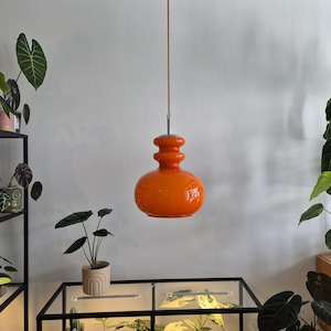 Rare Orange Glass  pendant light / MCM Lighting / Space age pendant light  / Style of Peill & Putzler / Vintage pendant light / 60&#39;s