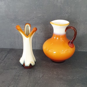 Vintage Set Of 2 Vases Murano Style / Yugoslavia, Prokuplje glass / Mid Century Glass Vases /Vintage Home Decor /1970s