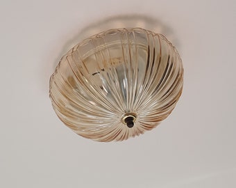 Vintage Sconce / Round Amber Sconce /MCM Plafond- of wandlamp / Amber Glass Light Fixture / Flush Mount Light / 80s