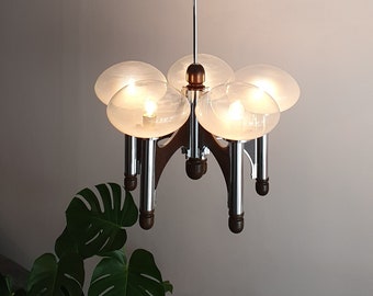 Large 5 globe Gaetano Sciolari Chandelier / Italy 1970s / Vintage Lighting / Mid-Century Chandelier /MCM Lightning / 70s