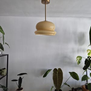 Vintage Opaline Glass Pendant Light / Ceiling Beige Glass Light / MCM Light / Mid Century Modern Light / 70s Light