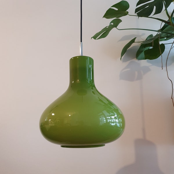 Large Mid Century Green Glass Pendant Lamp / Vintage Pendant Lamp / Hanging Light / Space Age Lighting  / Yugoslavia / '70s