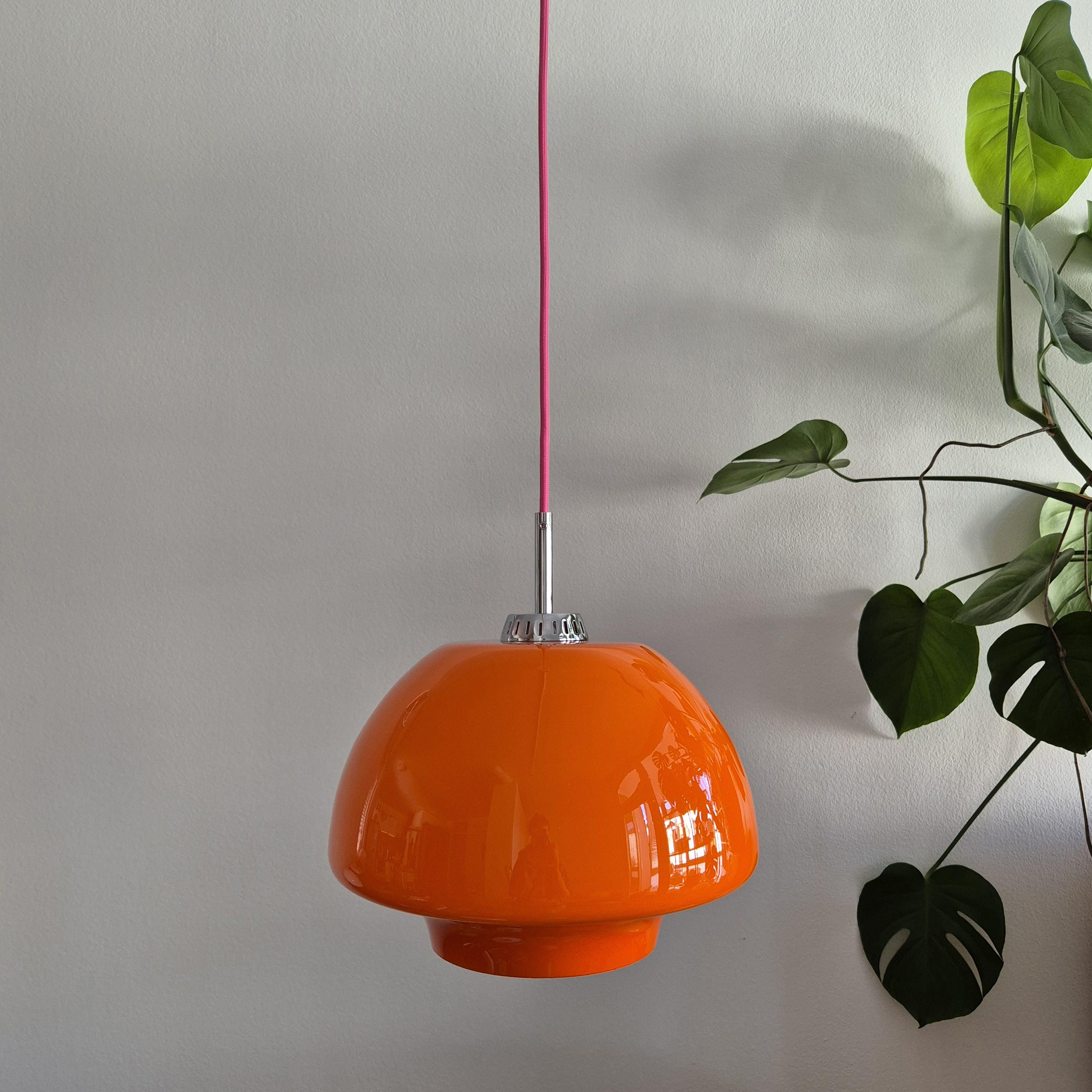 Space Age Glass Pendant Light / Orange Cased Glass Ceiling
