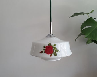 Lampada in vetro vintage / Plafoniera in vetro bianco / Plafoniera moderna di metà secolo / Cucina retrò /Jugoslavia anni '60