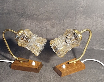 Vintage Bernsteinfarbene Glas Nachttischlampen, Paar Mid-Century Schreibtischlampen