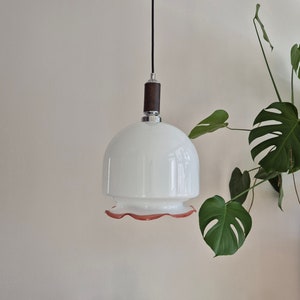 Vintage Ceiling Light/ Pendant Light/ White Opaline Glass Hanging Light/ Fazzoletto Style Light / Retro/ Yugoslavia/ 70s