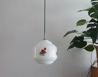 Lampada in vetro vintage / Plafoniera in vetro bianco / Plafoniera moderna di metà secolo / Cucina retrò /Jugoslavia anni '60