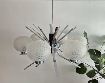 Sputnik Chandelier white glass / Space age light / Atomic Light made in Yugoslavia / Emi Poljčane / 70's / Mid Century Pendant Lamp