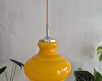 Vintage Yellow Opaline Glass Pendant Light, MCM Space Age Lighting