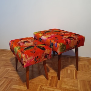 1 of 2 Vintage Mid Century Cushion Stool /Mid Century Ottoman / MCM Home / Vintage Furniture/ Foot Stool/ Yugoslavia 70s